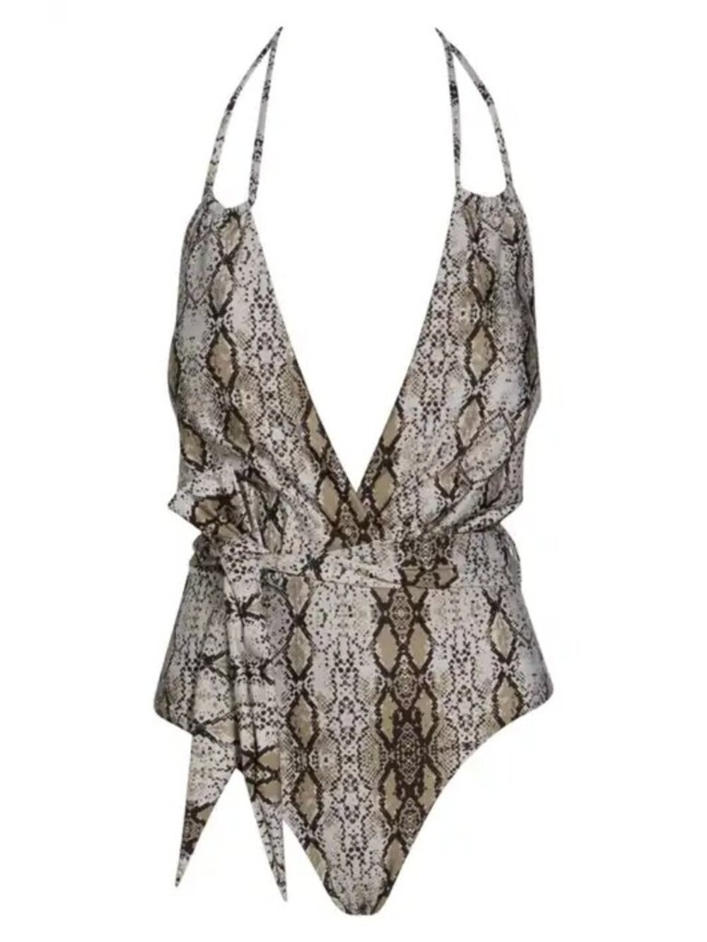 Cosita Linda halter neck plunge one-piece snake print swimsuit size S